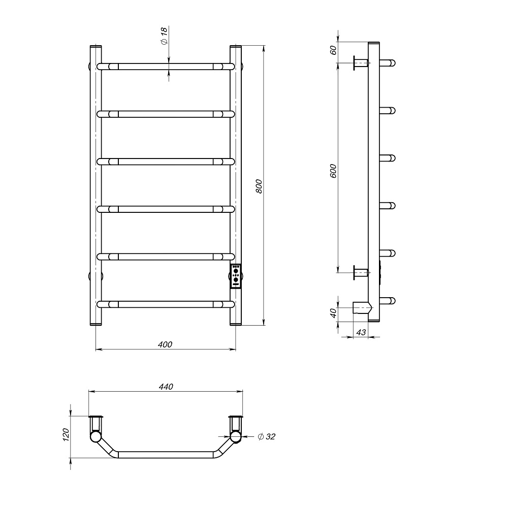 Полотенцесушитель Пэк сп 6 80х40 белый ВГП